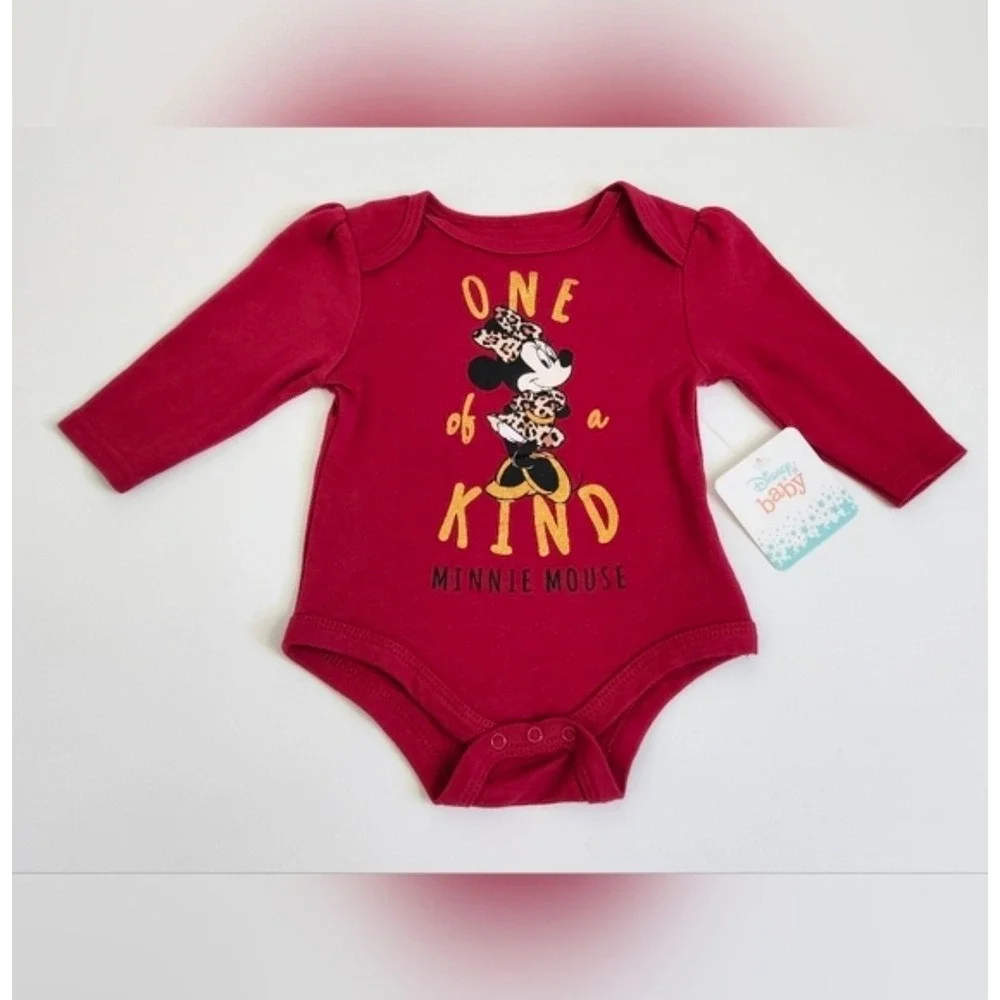 Disney Baby Minnie Mouse 4pc Set Bodysuits Pants 6-9M‎ Red Leopard NWT & EUC